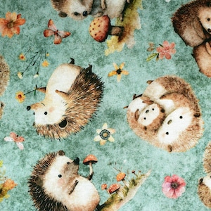 Hedgehog fabric, Quilting fabric, Hedgehugs -  Price by the Half Metre