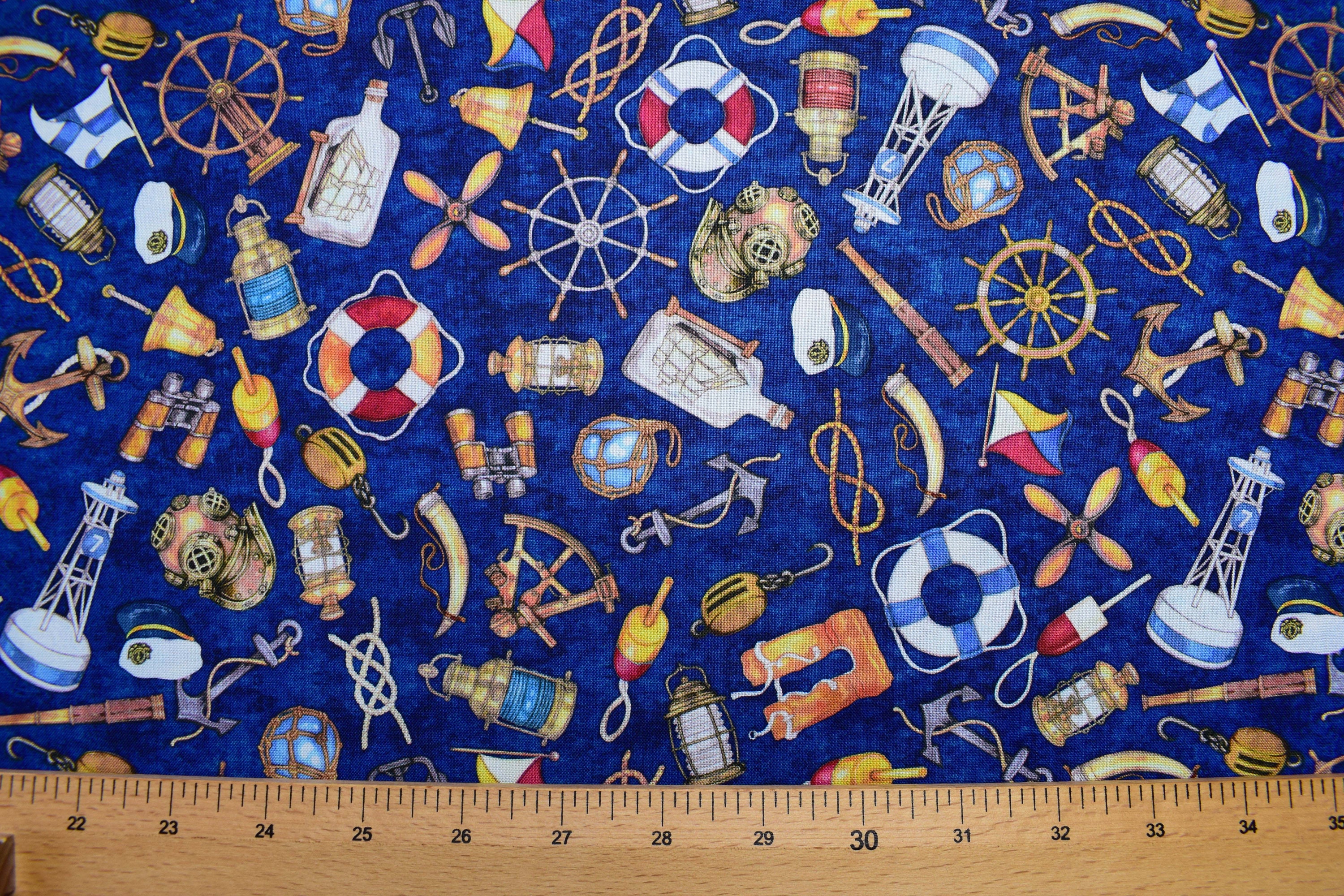 Navy Nautical Fabric Quilting Fabric Smooth Sailing Price Etsy Canada