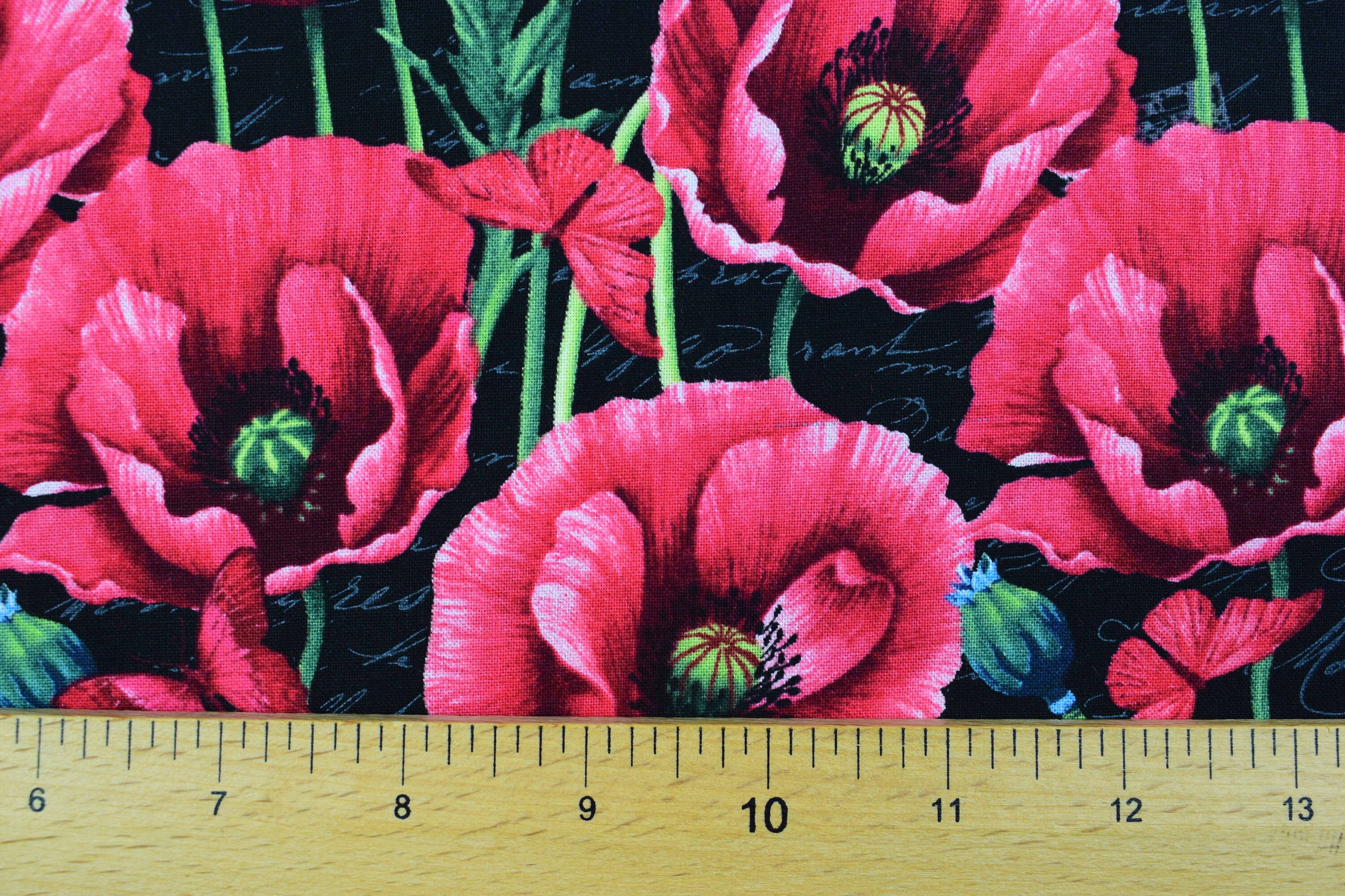 Black poppy fabric poppies quilting fabric Price by the Etsy