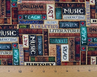 Stack of books Fabric, cotton quilting fabric - Price by the Half Metre
