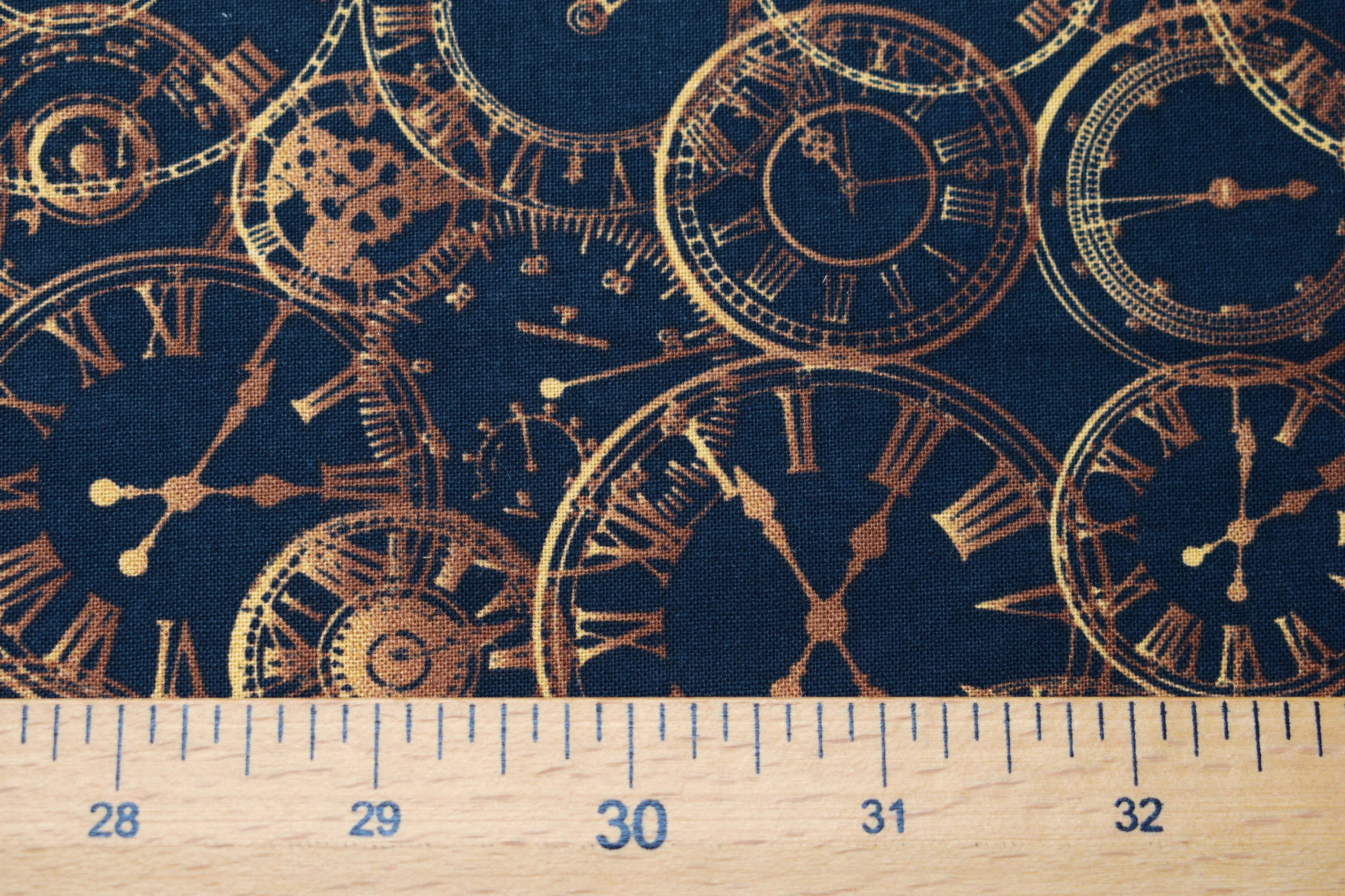 Steampunk clocks Quilting Fabric Cotton Fabric price by the Etsy