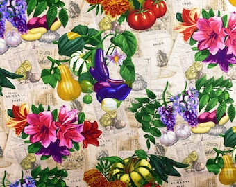 Vegetable Print Cotton Quilting Fabric: Old Farmers Almanac - Price by Half Metre