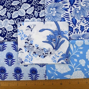 Blue and white Floral fat Quarter Bundle, Ornamental blues, quilting fabric