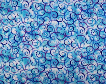 Blue Swirls Cotton Fabric: Quilting Treasures, Charlene Range - Price by Half Metre
