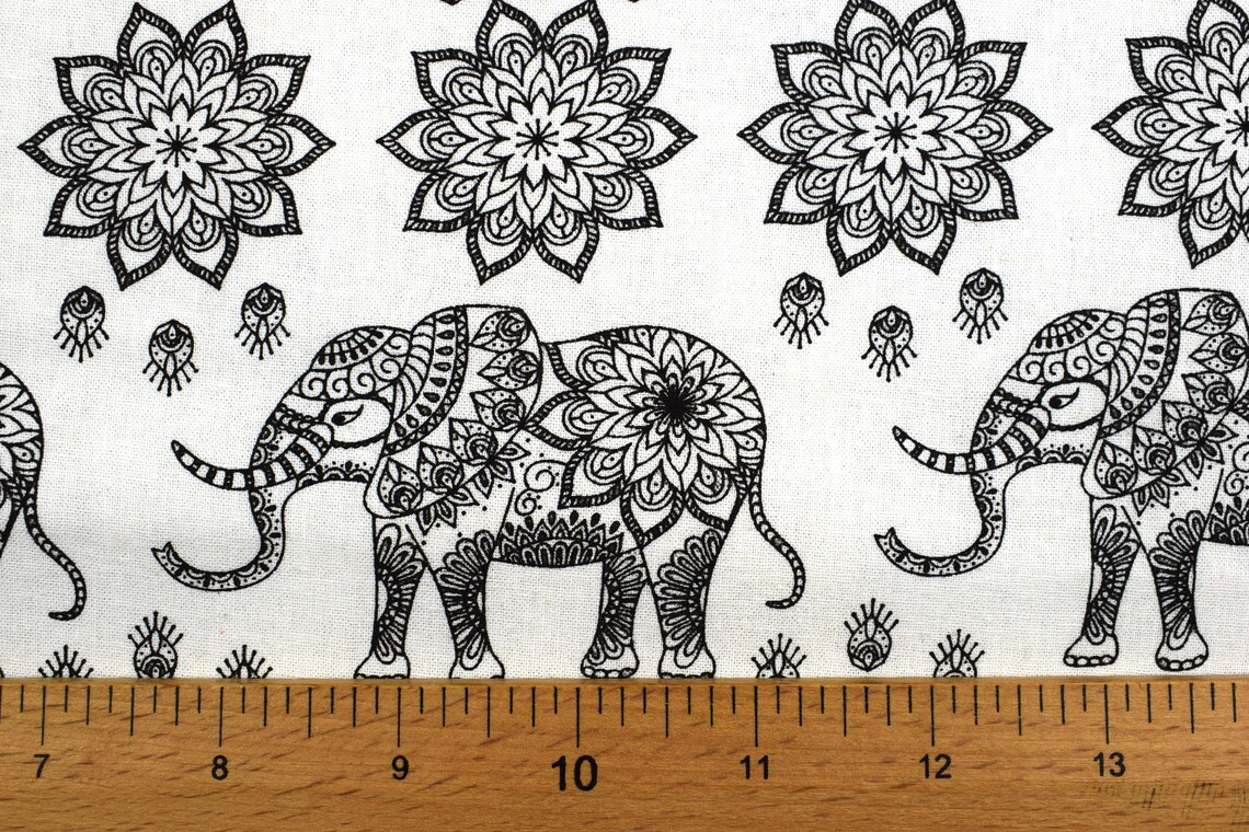 Elephant Fabric Quilting Fabric Black and White Elephants Etsy UK