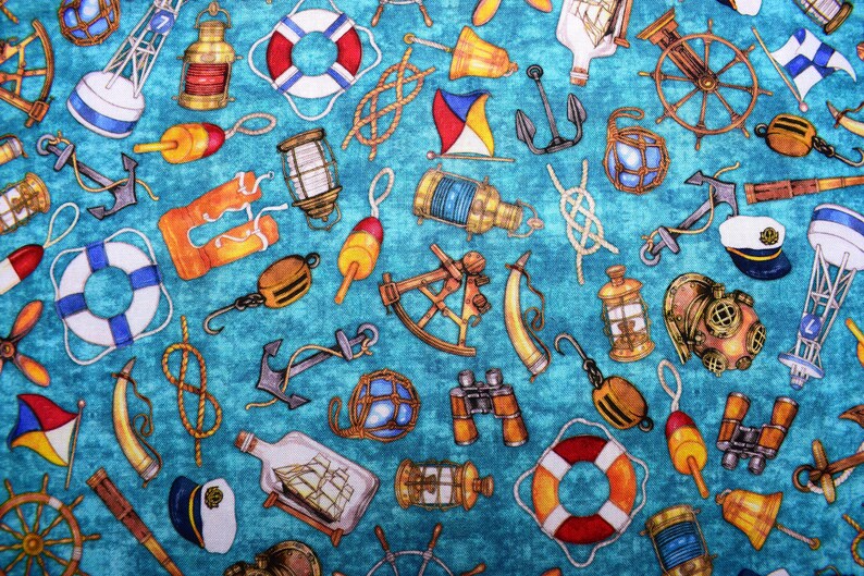 Teal Nautical Fabric Quilting Fabric Smooth Sailing Price - Etsy