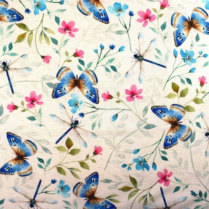Baumwollstoff Libelle mit Schmetterlingen: Wildblumen Farm Quilting Treasures - Halber Meter