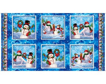 Snowman Cotton Fabric Panel: Christmas Quilting Treasures