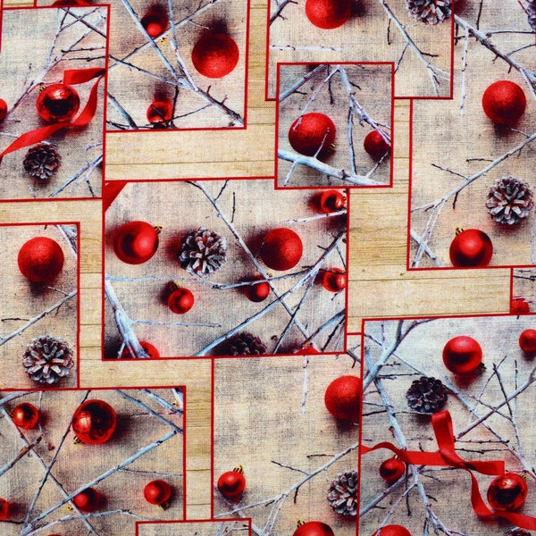 Christmas Bauble Fabric: Traditional Cotton Quilting Fabric - Price by Half Metre