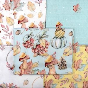 Mushroom fat Quarter Bundle, Falling Leaves, quilting fabric, cotton fabric