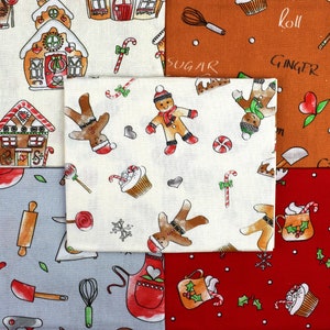 Gingerbread man fat Quarter Bundle, cotton quilting fabric, Christmas fabric, Debbie Shore