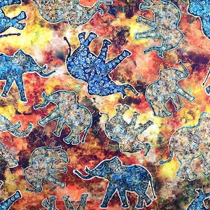 Burnt Orange Elephant Cotton Fabric: Savannah Quilting Treasures - Price by Half Metre