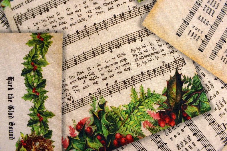 Christmas Carols Fabric Christmas Sheet Music Fabric Cotton Etsy UK