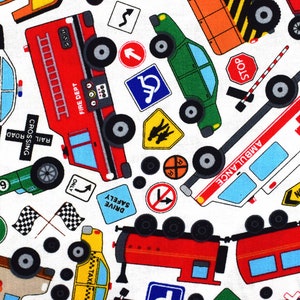 Vehicle Quilting Fabric: All Around Town Cotton, Cars & Trucks - Price by Half Metre