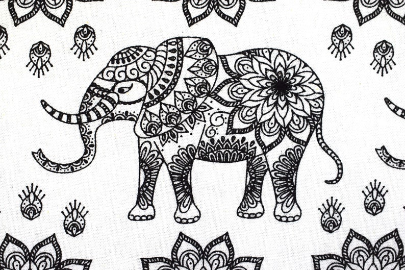 Elephant Fabric Quilting Fabric Black and White Elephants Etsy UK