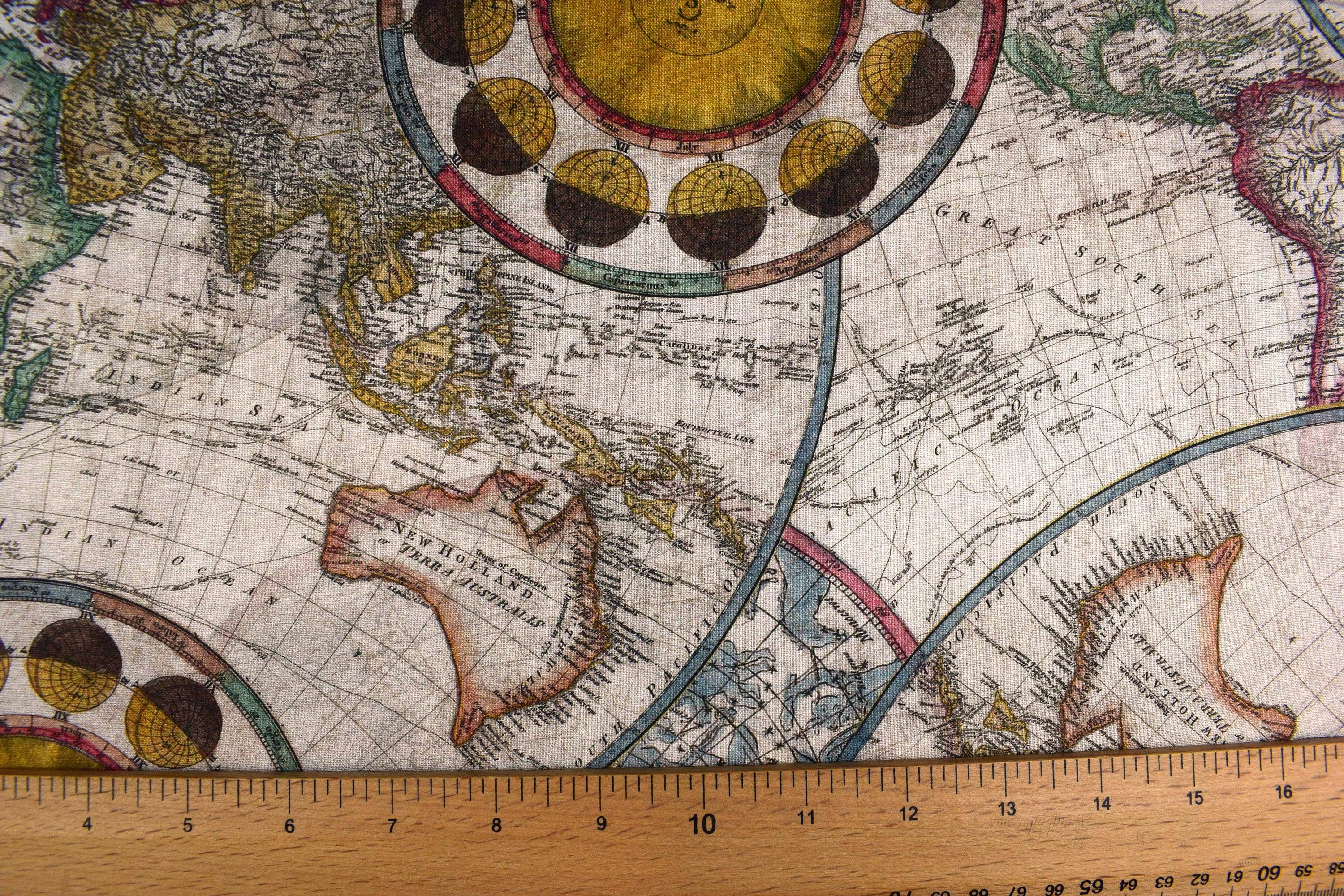 Extra Wide World Map Fabric Cotton Quilting Fabric Antique Etsy