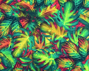 Rainforest Cotton Fabric: Tropical Foliage Quilting Fabric - Price by Half Metre