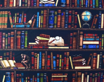 book fabric, Library cotton quilting fabric - Price by the Half Metre