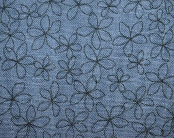 Pale Blue floral fabric, stencil flower Quilting fabric,  cotton fabric, blue fabric,  Price by the Half Metre
