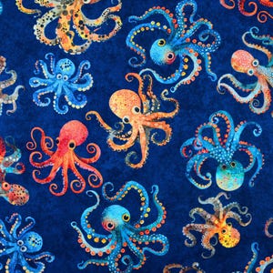 Octopus Cotton Fabric: Colourful Marine Print, Quilting Treasures - Price by Half Metre
