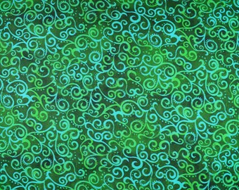 Ombre Scrolls Quilt Backing Fabric: Tonal Green, Extra Wide Cotton - Price by Half Metre