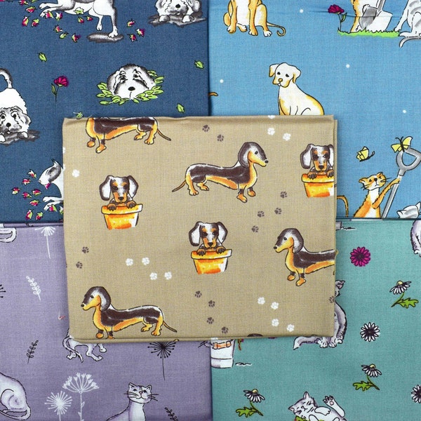 Lot Fat Quarter pour animaux de compagnie, tissu à courtepointe, tissu en coton, collection Pet par Debbie Shore