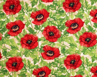 poppy  fabric, poppies quilting fabric -  Price by the Half Metre