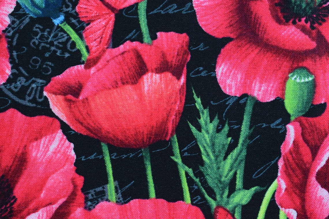 Black Poppy Fabric Poppies Quilting Fabric Price by the - Etsy