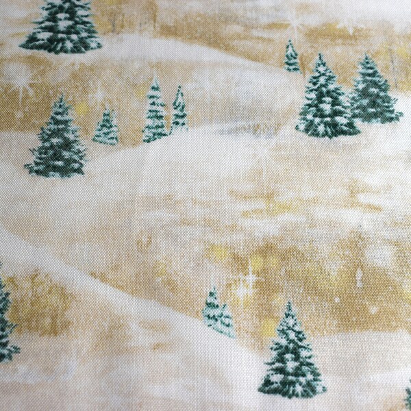 Christmas Pine tree fabric, quilting treasures christmas fabric, tan fabric, quilting fabric, woodland friends, Price by the Half Metre