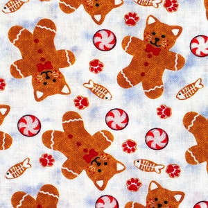Gingerbread Kittens fabric, Kitten Christmas, cotton quilting fabric -  Price by the Half Metre