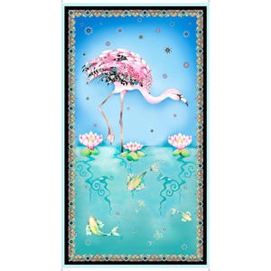 Flamingo Cotton Fabric Panel: Quilting Treasures (42x24 inches)