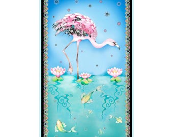 Flamingo Cotton Fabric Panel: Quilting Treasures (42x24 inches)