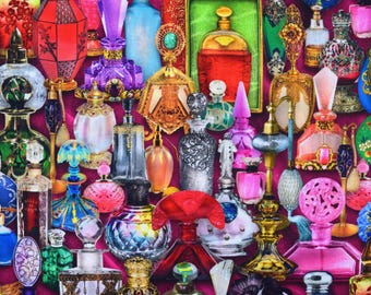 Vintage Perfume Bottles Quilting Fabric - Price by Half Metre