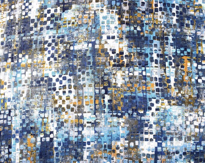 Blue Abstract Fabric , Geometric Quilting Fabric, Cotton Fabric