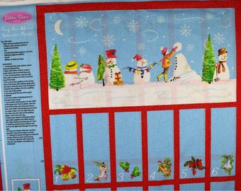 Snowman Fabric Advent Calendar Panel - Debbie Shore Reusable holiday countdown Design
