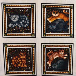 Cream cat fabric panel, Quilting  panel, cream cat picture patch, Meow, fabric panel
