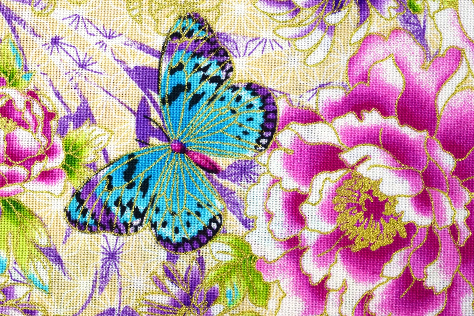 Butterflies and Flowers Fabric Quilting Fabric Cotton Etsy