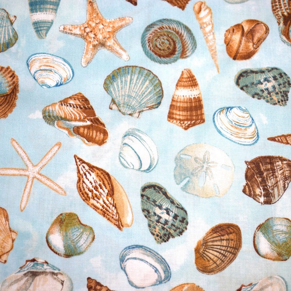 beach fabric, seashell fabric, starfish fabric, Quilting fabric, cotton fabric -  Price by the Half Metre