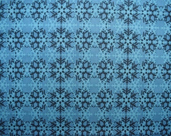 Blue Snowflake Lattice Fabric: Celestial Winter Quilting Cotton - Price by Half Metre