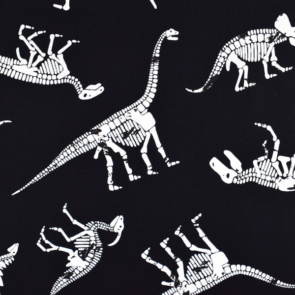 Glow in the dark dinosaur Fabric, Quilting fabric, cotton fabric, Dinosaur Bones  Price by the Half Metre