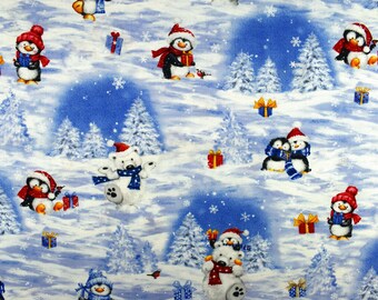 Penguin and Polar Bear Christmas Cotton Quilting Fabric - Price by Half Metre