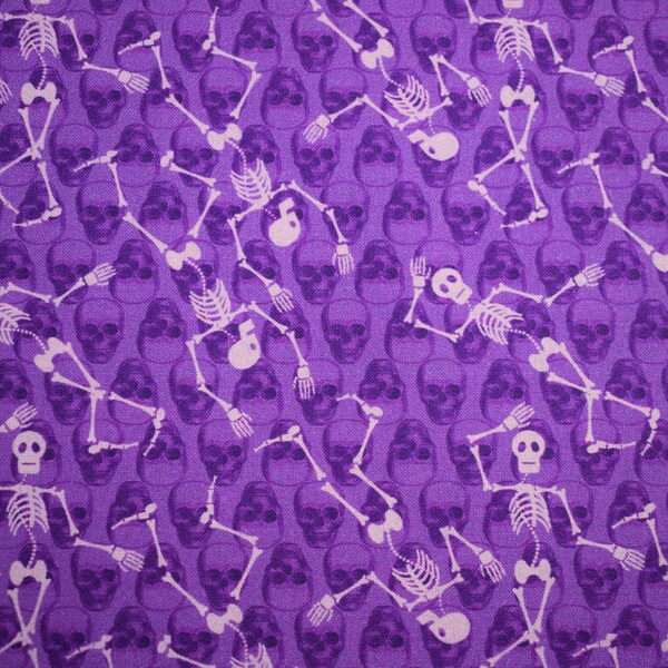 Purple dancing skeleton fabric, halloween quilting fabric -   Price by the Half Metre