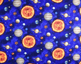 Celestial Cotton Fabric: Galaxy Print Quilting Fabric - Price by Half Metre
