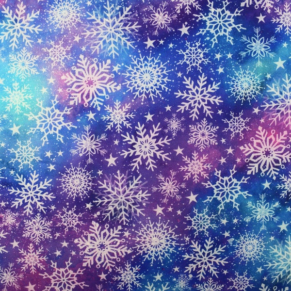 Snowflake fabric, Christmas Quilting fabric, Angels on High, Purple holiday fabric - price by the half metre