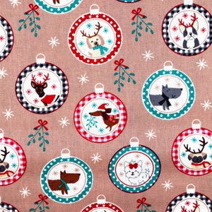 Dog christmas Bauble fabric -  Price by the Half Metre