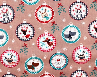 Dog christmas Bauble fabric -  Price by the Half Metre