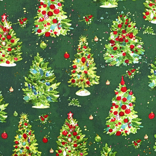 Green Christmas tree fabric, Christmas quilting fabric, O Christmas Tree,  Price by the Half Metre