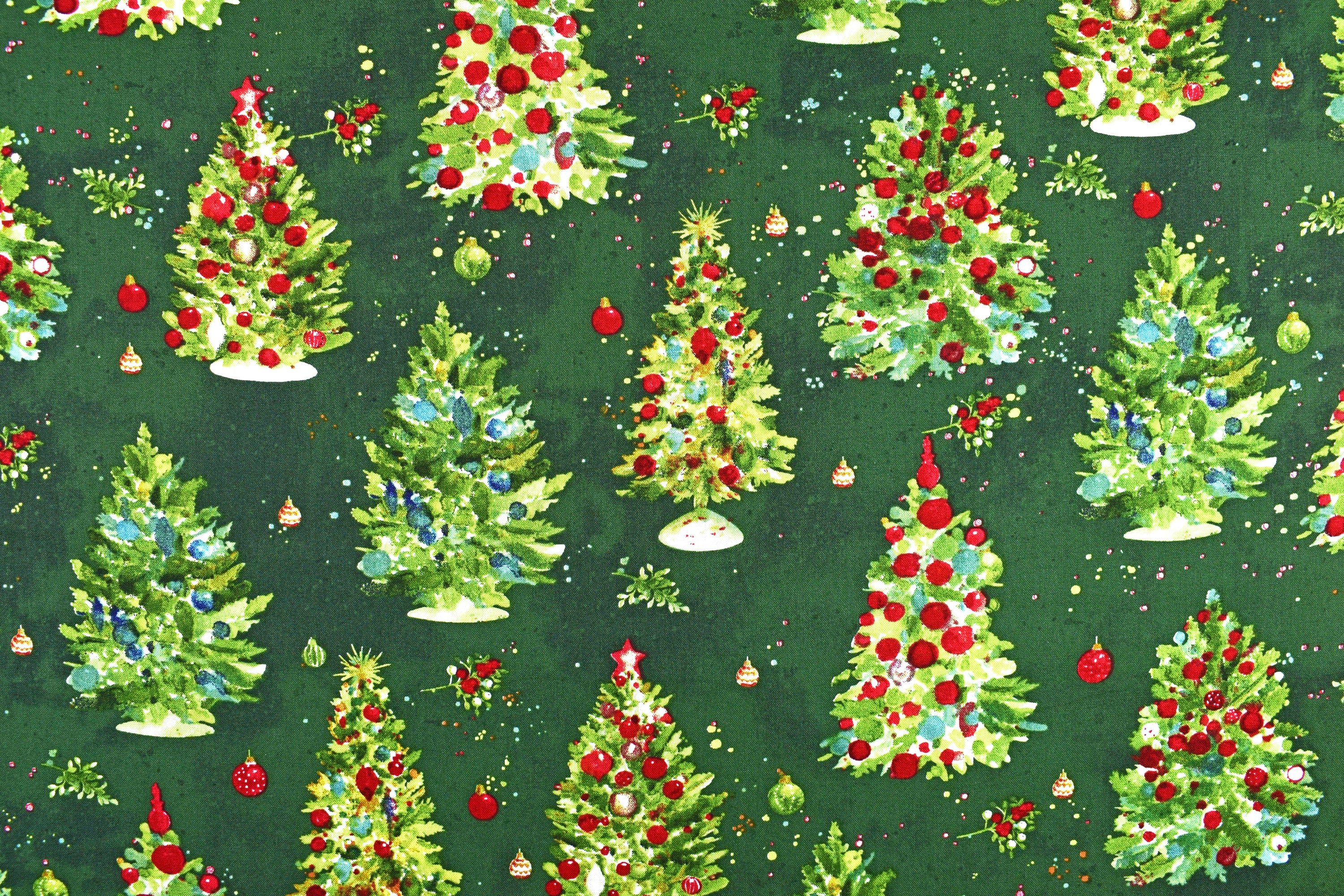 Green Christmas Tree Fabric Christmas Quilting Fabric O Etsy