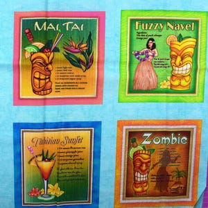 Cocktail Recipe Fabric Panel: 100% Cotton Quilting Squares