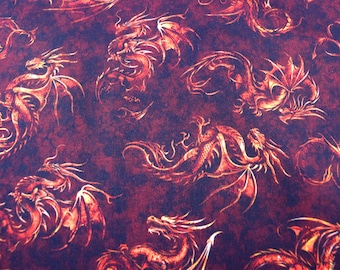 Dragon Print Quilting Fabric in Burgundy Cotton  - Price by the Half Metre